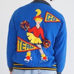 Vintage Blue Cotton Collegiate Retro Cheerleading Sorority Cardigan M